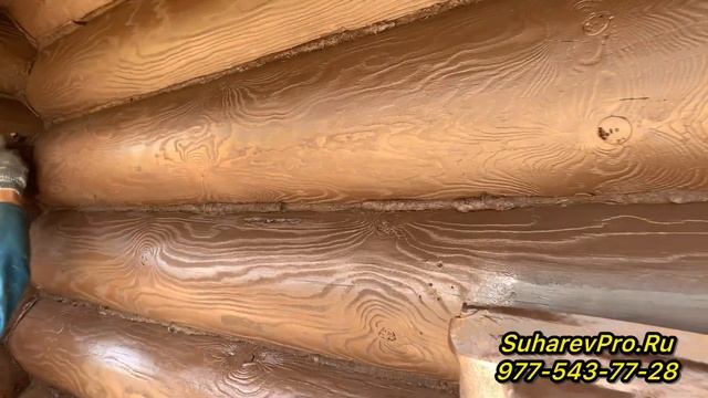 Пескоструйная обработка сруба. Sandblasting A Wood House Perma Chink