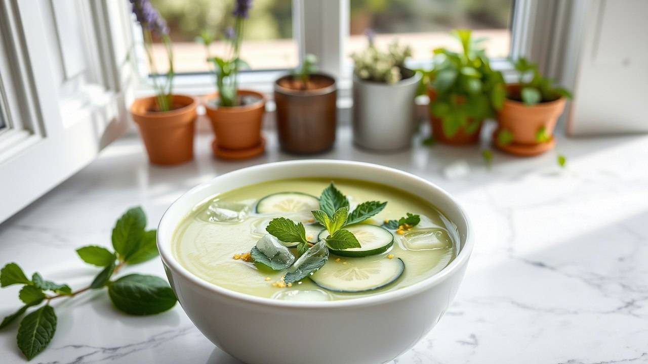 Освежающий взрыв вкуса: Суп-пюре из Авокадо с кислинкой Лайма и хрустом Огурца смотреть онлайн