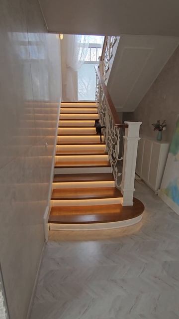 Чёрный кот на лестнице с подсветкой 😼 #shorts