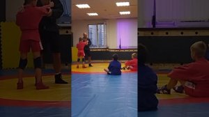 Самбо. Дети. Передняя подножка с захватом пояса.