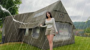 Разбивать лагерь под проливным дождем☔с 2-комнатной надувной палаткой⚡️ Дождь и гроза ASMR