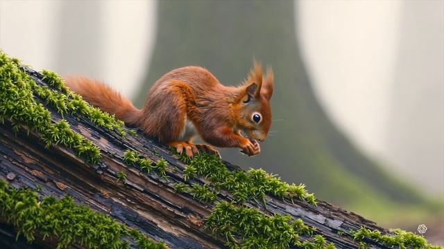 Macro cinematic shot of a red squirrel perched смотреть онлайн