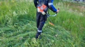 покос травы японским триммером Echo