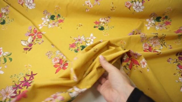 Хлопок поплин горчичныцй с цветами Артикул: 040923-16