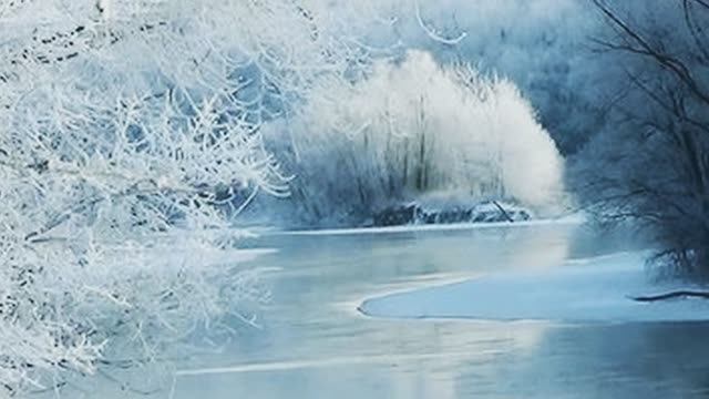 Звук реки и пение птиц зимним днем