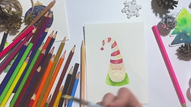 Рисуем гнома акварелью смотреть онлайн