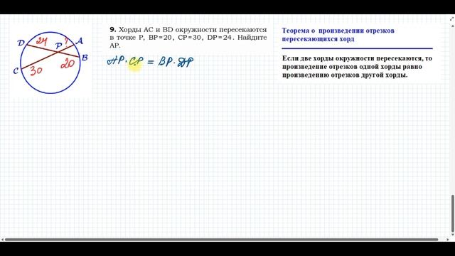 Учимся примерять теорему о произведении отрезков пересекающихся хорд