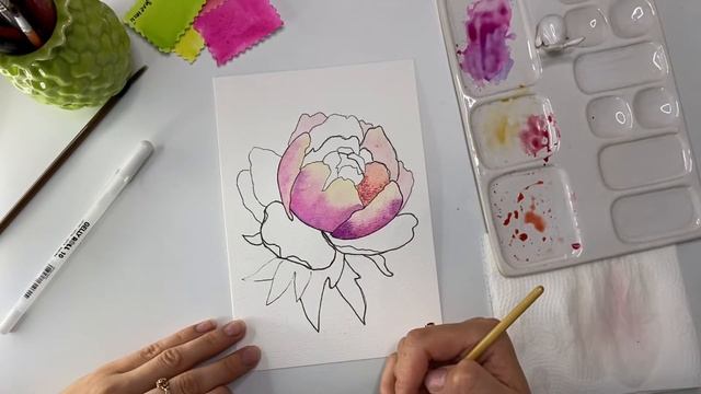 Рисуем пион / акварельный скетчинг смотреть онлайн
