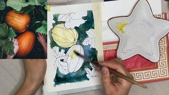 Рисуем тыквы акварелью #акварельуроки #скетчингакварелью смотреть онлайн