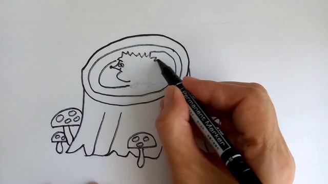 How To Draw A Hedgehog On A Stump. Как нарисовать ежика на пеньке.