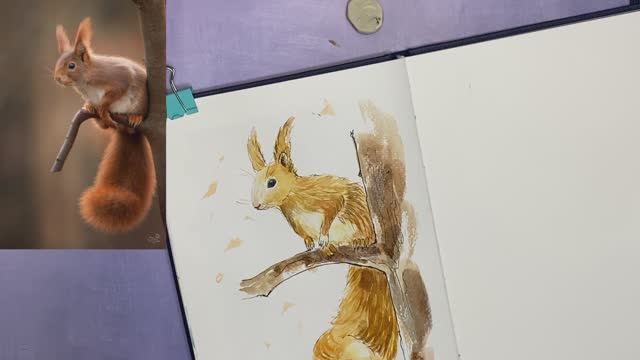 Как нарисовать белку акварелью? #акварель смотреть онлайн