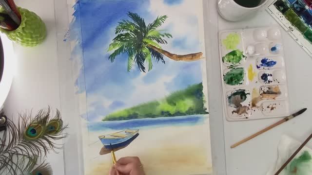 Рисуем морской пейзаж/ акварельный скетчинг смотреть онлайн