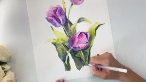 Рисуем тюльпаны акварелью
