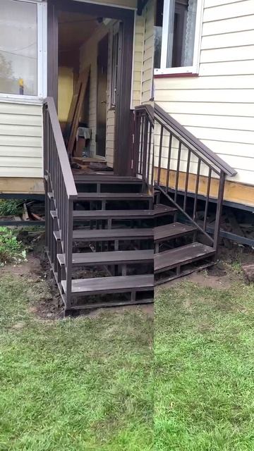 Обзор лестницы "Оптима" 6 ступеней с поручнями ДПК. смотреть онлайн