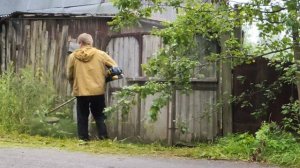 Покос сырой травы бензо триммером который купил на Ав?