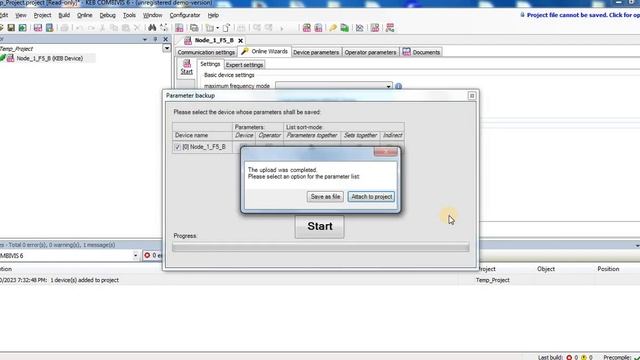 Загрузка параметров в частотный преобразователь KEB смотреть онлайн
