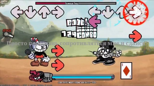 Happy BF Vs Cuphead Day 2 на русском (фан перевод) | Friday Night Funkin Mods |