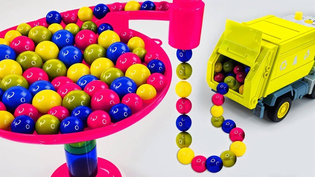 Гонка шариков со спуска. Мусоровоз, Самосвал, Скорая помощь, Экскаватор. Мультики для детей смотреть онлайн