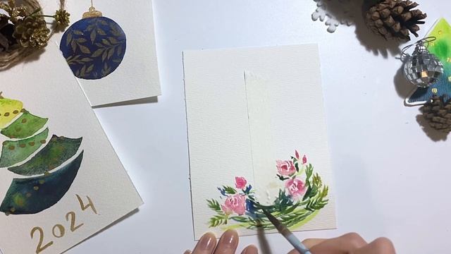 Рисуем новогоднюю открытку. Свеча акварелью смотреть онлайн
