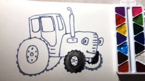 Как нарисовать Синий Трактор красками. По Полям. Песен