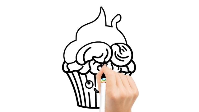 Как нарисовать милый кекс для маленьких детей, легкий рисунок кекса, легкие рисунки смотреть онлайн