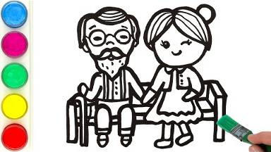 Рисуем и раскрашиваем бабушку и дедушку. Малышам и начинающим смотреть онлайн