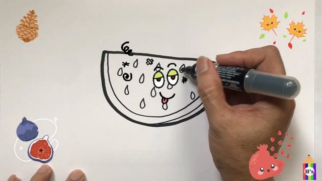 How To Draw A Cute Watermelon | рисунок арбуз для детей | Bolalar Uchun Tarvuz