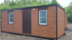 Дачный домик вагончик бытовка блок контейнер металлический 7 метровый в цвете Дуб 3D