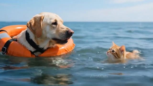 Kitten Escapes From Mama Cat And Almost Drowns In Ocean, Miraculously Saved By Labrador Rescuer 😿
