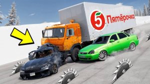 ЛЕДЯНОЙ СПУСК С ГОРЫ БЕЗ ТОРМОЗОВ НА МАКСИМАЛЬНОЙ СКОРОСТИ В BEAM NG DRIVE