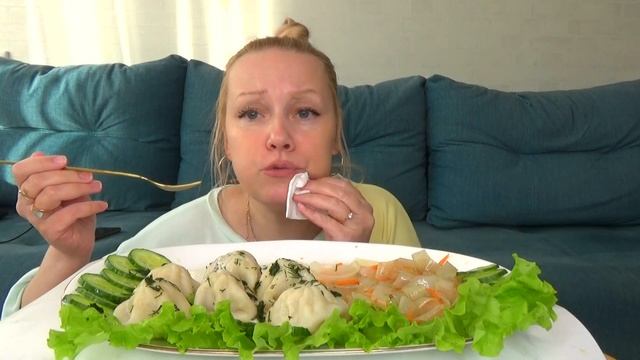 МУКБАНГ ХИНКАЛИ СУЛТАНЧИКИ С СОУСАМИ , САЛАТ АШЛЯНФО И