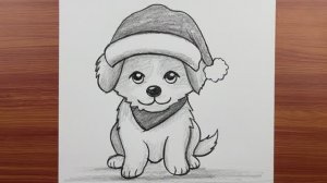 Как нарисовать милого щенка — как нарисовать собаку в новогодней шапке, лёгкий рисунок