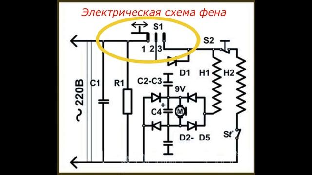 Электрическая схема фена. Как работает фен. смотреть онлайн