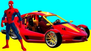 Человек-паук с Супергероями на спортивных машинах Мультики про машинки для детей Детские стишки