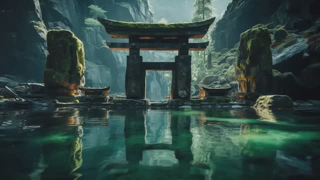 Японская Дзэн-музыка Нефритовый храм с водой, Звуки флейты и шум ветра смотреть онлайн