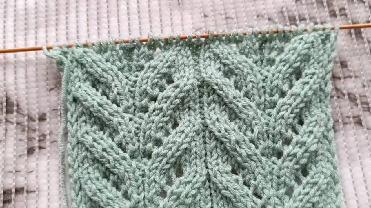 Узор спицами _Веточка_, вяжем вмести каждый ряд, видео подробное для начинающих смотреть онлайн