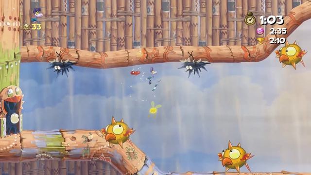 Прохождение Rayman Origins - Рокочущие Пещеры - Коварные ветры (на время) - Часть 75