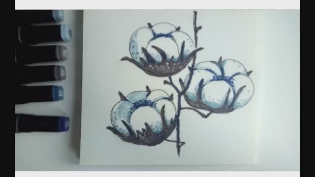 Рисую маркерами. Ветка хлопка смотреть онлайн