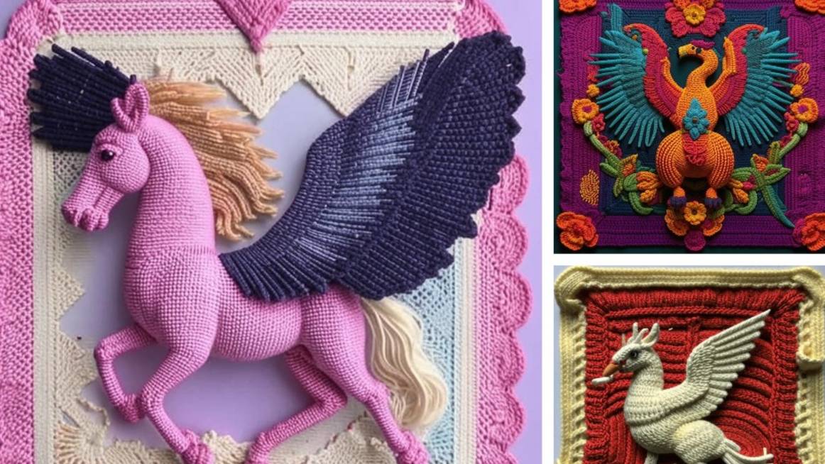 МИФИЧЕСКИЕ существа в вязаных квадратах от AI. Подборка №1. смотреть онлайн