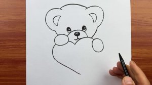 Как нарисовать простого мишку — рисунок милого мишки с сердцем, лёгкие карандашные рисунки