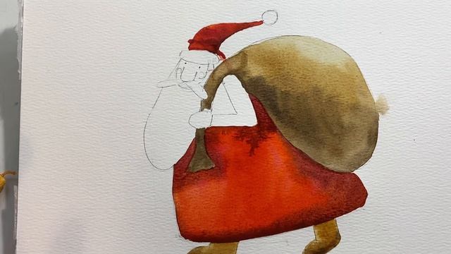 Акварельный скетчинг - рисуем Деда Мороза смотреть онлайн