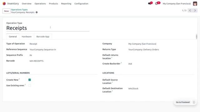 Настройка типов операций инвентаризации в Odoo 17 смотреть онлайн