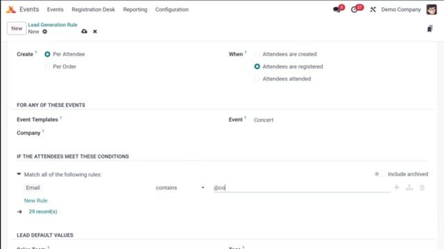 Создание правила лидогенерации в приложении Odoo 17 Event смотреть онлайн