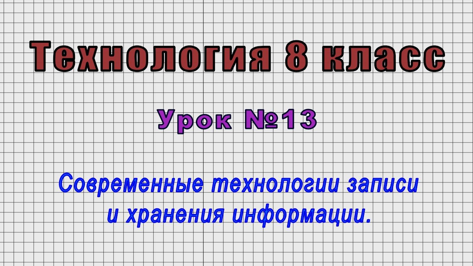 Технология 8 класс (Урок№13 - Современные технологии записи и хранения информации.) смотреть онлайн