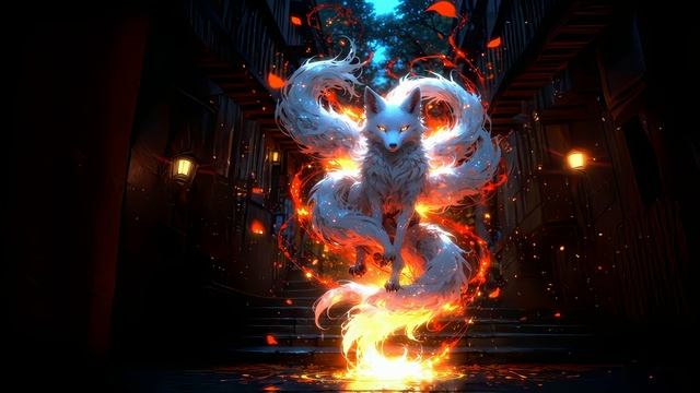 Кицунэ - Многохвостая Лисица | Fantasy Multi-Tailed White Fox - Живые Обои смотреть онлайн