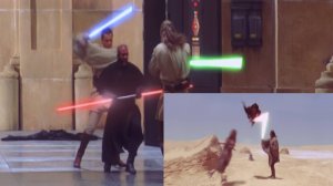 Бои на световых мечах в 1эпизоде звёздных войн.
