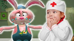 Настя как доктор лечит животных в игре | Мультик игра для детей про друзей лисенка