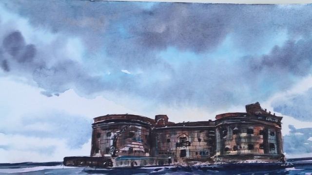 Painting Fort Alexander I. Watercolor on paper. Картина Форт Александр I. Акварель на бумаге. смотреть онлайн