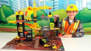 Строительная БАЗА для детей с КРАНОМ и Рабочими машинами
