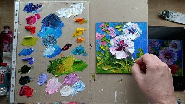 Пишу картины на заказ - мальвы и пейзаж мастихином смотреть онлайн